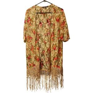 Sweet Rain floral lace and fringe cardigan size medium